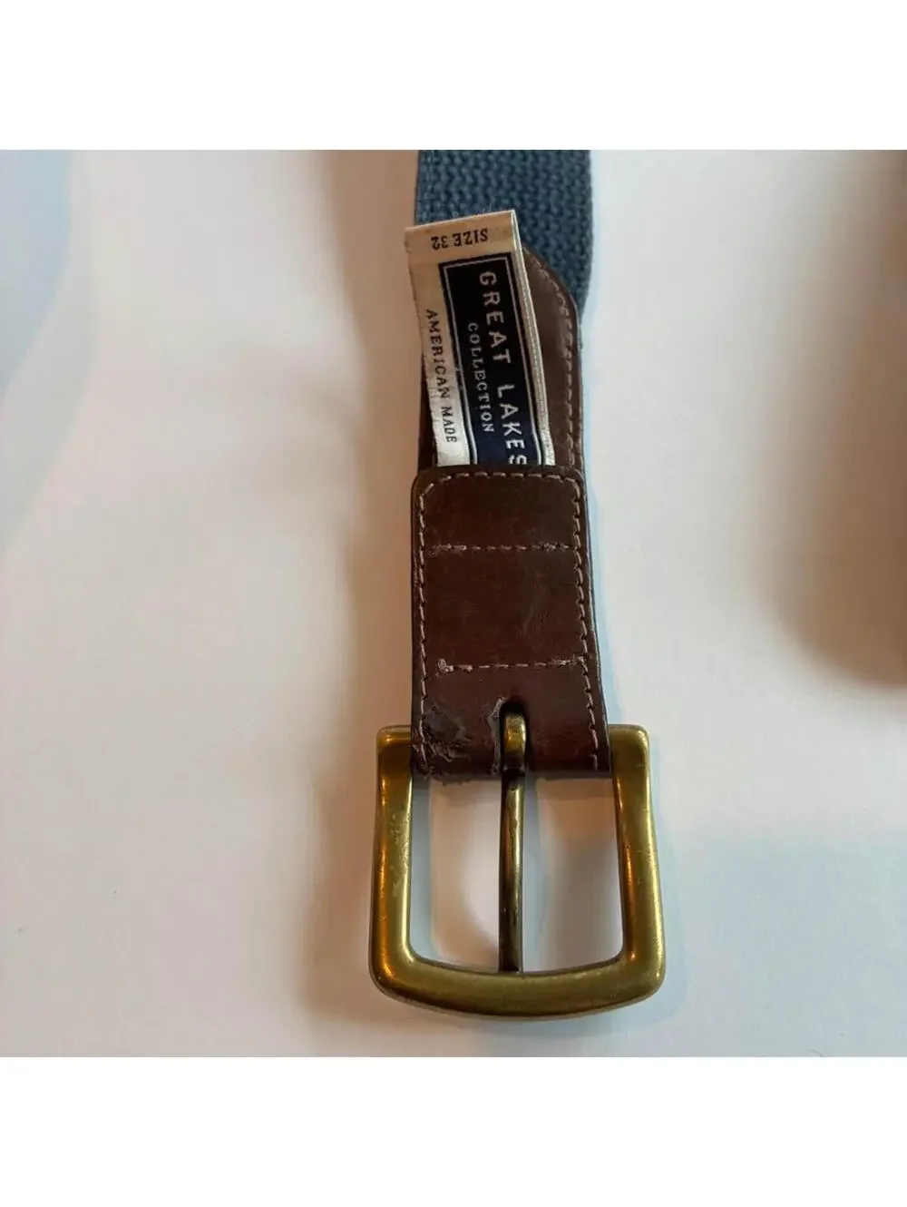 Great Lakes Collection American Made Canvas Leather Belt Size 32 Brass Buckle